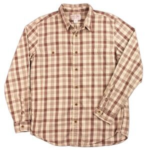 CC Filson Mens L Long Sleeve Alaskan Guide Shirt Plaid Flannel Cream Brown Heavy
